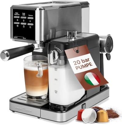 Proficook machines à café 2in1 poudre et capsules 20bar avec système  cappuccino 
