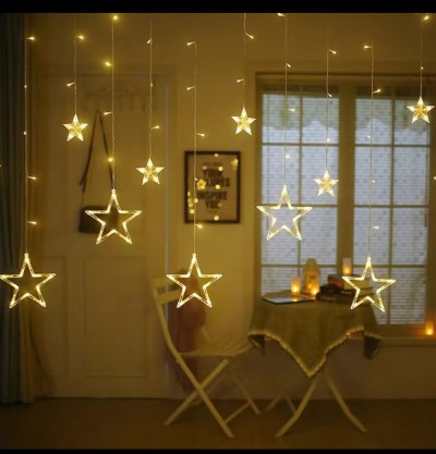 Guirlande Guirxiété rideau etoiles lumineux décoration ramadan 3x3 m lumiere Doré