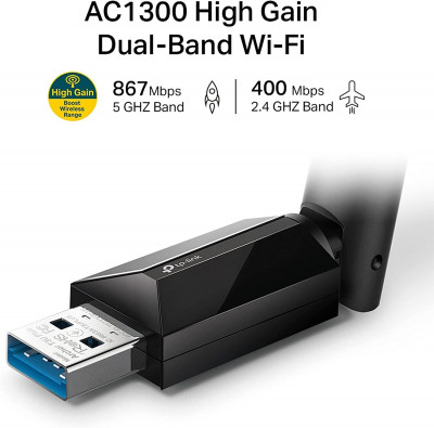 TP-LINK Archer T3U Plus Adaptateur USB Wi-Fi double bande AC1300 -AC867 - N400- MU-MIMO 2x2