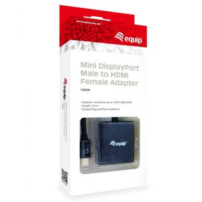 EQUIP ADAPTER 133434 - MINI DISPLAYPORT MALE TO HDMI FEMALE - DP 1.1 - 1920 x 1080 - BLACK