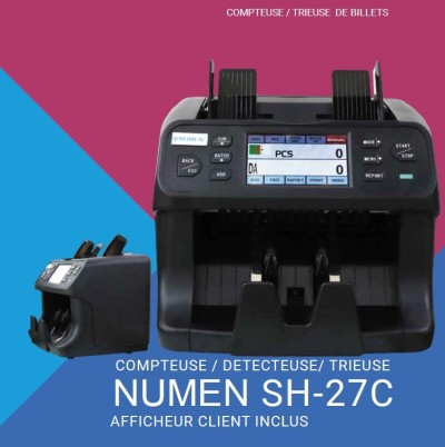 COMPTEUSE NUMEN SH-27C - COMPTEUSE MONOPOCHE - DÉTECTION DE FAUX BILLETS - ÉCRAN LCD - NOIR