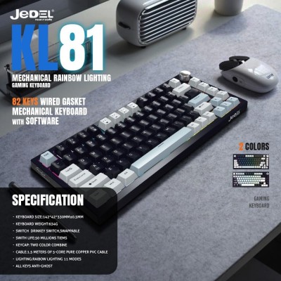 JEDEL KL-81 - CLAVIER GAMING MÉCANIQUE FILAIRE - BLEU  SWITCH - RGB - 75% - HOT-SWAPPABLE - QWERTY