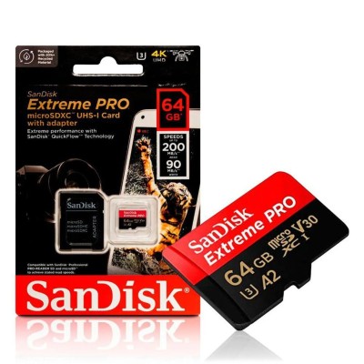 SANDISK EXTREME PRO 64GB - CARTE MÉMOIRE MSDXC UHS-I - JUSQU'À 200 MO/S - UHD 4K - AVEC ADAPTER