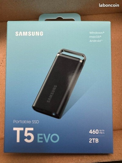 SAMSUNG T5 EVO PORTABLE 2TO - DISQUE DURE SSD EXTERNE - VITESSE 460 MO/S - USB 3.2 GEN1 - MACOS & PC