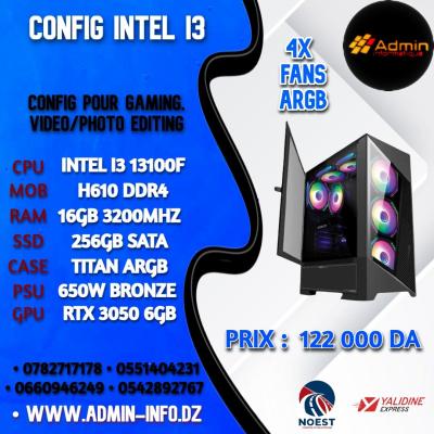 CONFIG INTEL I3 - I3 13100F - H610 DDR4 - 16GB 3200MHZ - 256GB SATA - 650W - RTX 3050 6GB - TITAN