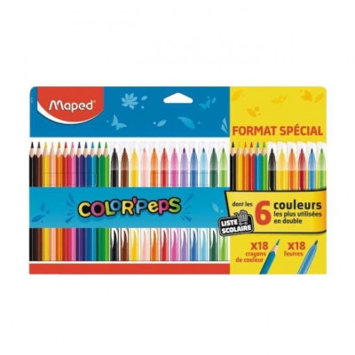 Maped Multi - Pack de 18 Feutres et 18 Crayons de Couleurs - Color'Peps