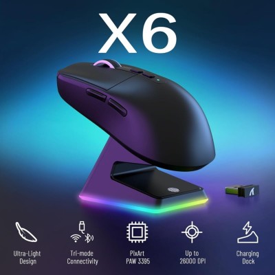 ATTACK SHARK X6 - SOURIS FILAIRE & SANS FIL - BLUETOOTH - USB 2.4G - 7 BOUTONS - 26000 DPI - BLACK