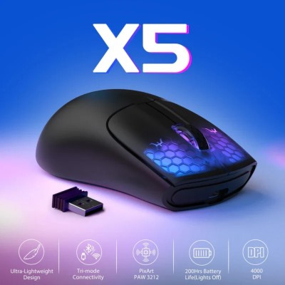 ATTACK SHARK X5 - SOURIS FILAIRE & SANS FIL - BLUETOOTH - 2.4G - 5 BOUTONS - 4000 DPI - RGB - BLACK