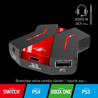 SPIRIT OF GAMER – Adaptateur Clavier Souris - Compatible Manette PS4/PS3/Switch/XBOX + Audio Jack
