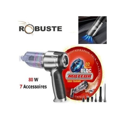 Aspirateur Souffleur ROBUSTE Sans Fil Rechargeable 7 Accessoires 80 W Filtre Lavable AM 80 
