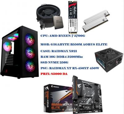 Config. CPU RYZEN 7 5700G/RAM 16G/SSD NVME 256G/CASE RGB