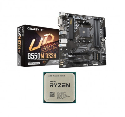Kit Carte mère GIGABYTE B550M DS3H + CPU AMD Ryzen 5 5600X (TRAY)