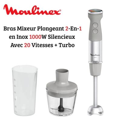 Bras Mixeur Plongeant 2en1 Moulinex QuickChef+ 1000W 20 Vitesses Inox + Hachoir et Verre Doseur