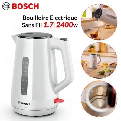 Bouilloire Électrique BOSCH Sans Fil 1.7L 2400W avec Filtre Anti Calcaire Blanc - غلاية كهربائية