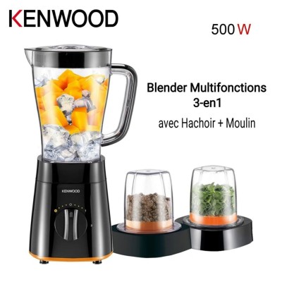 Blender Mixeur Kenwood 500W 2L Avec Hachoir et Moulin - 2 Vitesses et Turbo avec Fonction Ice Crush