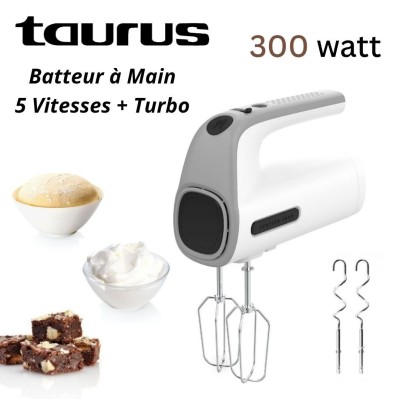 Batteur Electrique À Main Taurus 300W avec 5 Vitesses et Turbo - Taurus Station Grey - خلاط يدوي