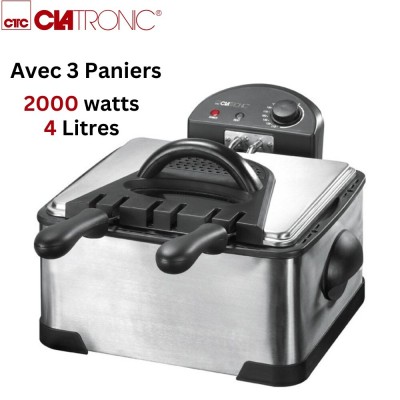  Friteuse Double a Huile avec 3 paniers - 4 Litres 2000W En Inox Clatronic قلاية كهربائية بالزيت