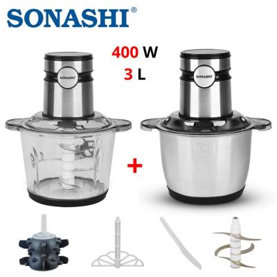 Hachoir Electrique Tactile 2 En 1 Verre Et Inox Sonashi - 6 Lames Avec Eplucheur d'Ail Et Batteur