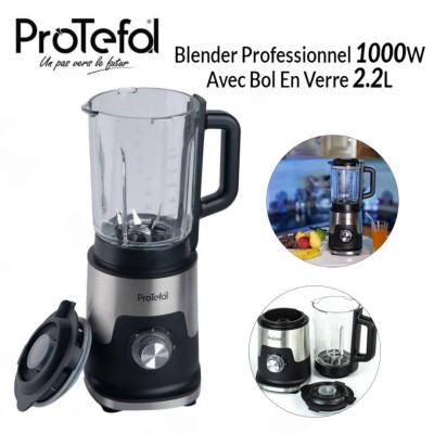 Blender Mixeur Protefal 1000W 2.2L 2 Vitesses + Turbo 6 Lames Inox Et Bol En Verre - خلاط كهربائي
