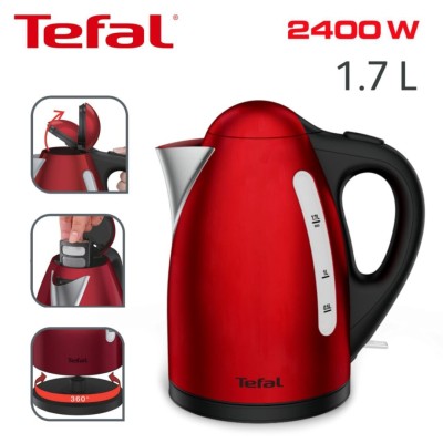 Bouilloire Électrique Tefal Sans Fil 1,7L 2400W avec Filtre anticalcaire Inox Rouge 