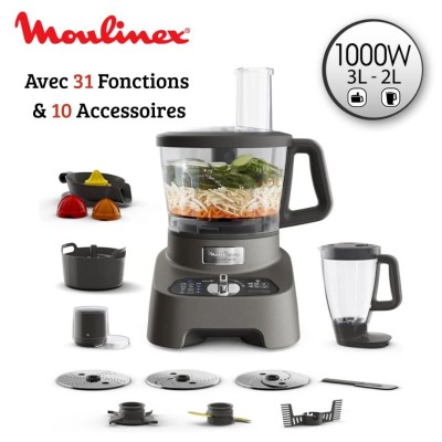 Robot Multifonction Culinaire De Cuisine 1000W 3L - 31 Fonctions 10 Accessoires Moulinex DoubleForce