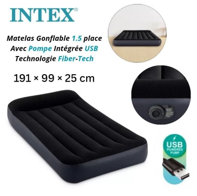 Matelas Gonflable 1.5 Place Avec pompe intégrée électrique USB 191x99x25cm Camping et Maison - Intex