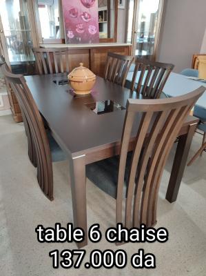 Table de salle à manger avec 6 chaises capitonnées – MeublesPlus