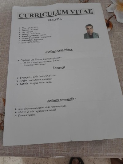 ميكانيك-السيارات-je-travaille-tourneur-fraiseur-35-ans-dexperience-diplomee-en-france-آيت-لعزيز-البويرة-الجزائر