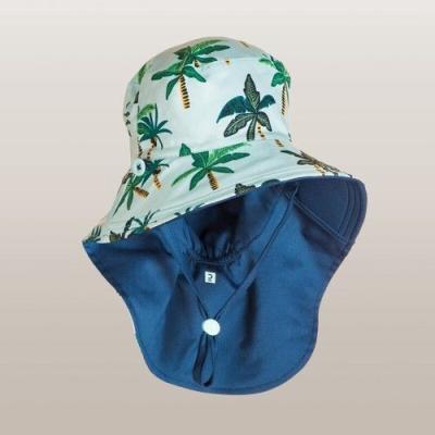 Chapeau decathlon Anti UV Bébé Réversible Rose Clair et Bleu Palmier