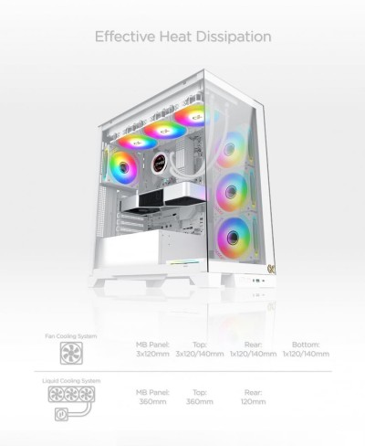 BOITIER XIGMATEK ENDORPHIN ULTRA ARCTIC, MOYEN TOUR, 5 FAN 120mm, ARGB, USB TYPE C Blanc