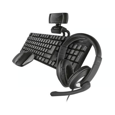 Trust QOBY Kit 4-en-1  avec clavier sans fil souris compacte sans fil webcam HD et Casque filaire