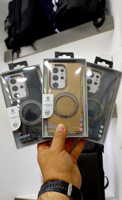 Antichoc Coque S25Ultra en cuir avec support Magsafe 