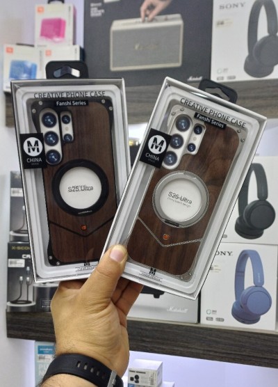 Coque Antichoc  S25Ultra métal et doc en bois avec support magsafe