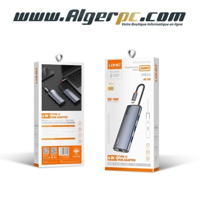 Adaptateur HUB 6 en 1 Type C HDMI/USB 3.0/RJ45/PD