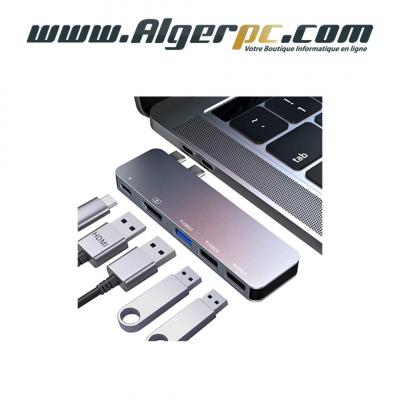 Mini station Hyper concentrateur double USB type C 7 en 1 et adaptateur multiport