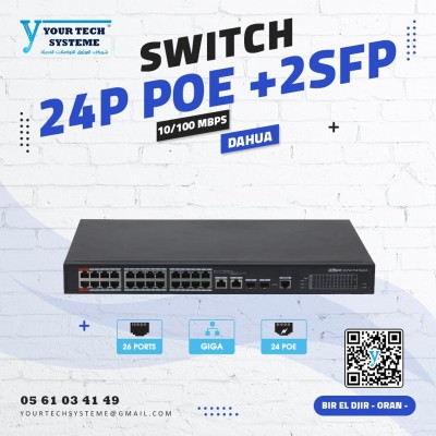 Switch DAHUA 24 Ports 10/100 Mbps PoE + 2 Ports SFP