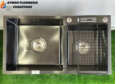 EVIER CUISINE 2 BAC CARRÉ NOIR 820X450