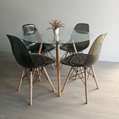 Table ronde 100 cm avec 4 chaises transparent 