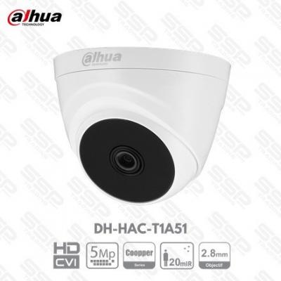 Camera dahua HDCVI Dôme, 5MP, Objectif 2.8mm, IR:20m,DH-HAC-T1A51P
