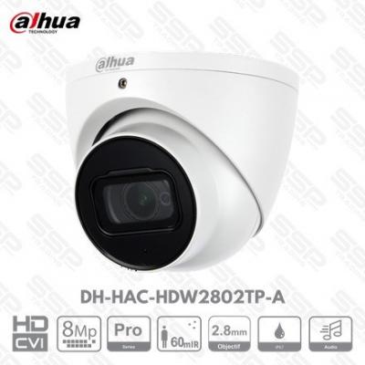 Camera HDCVI Dôme, 8MP, Objectif 2.8 mm, IR:50m, Audio, Série PRO,DH-HAC-HDW2802TP-A