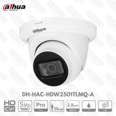 Camera HDCVI Dôme, 5MP, Objectif 2.8mm, IR:30m, Audio, série PRO,DH-HAC-HDW2501TLMQ-A