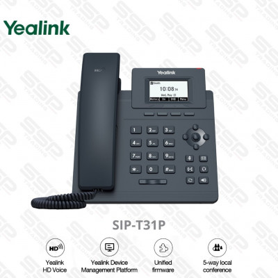 IP PHONE - SIP-T31P YEALINK - Ecran LCD 2.3", 2*SIP ,HD Voice, 1*RJ45, PoE