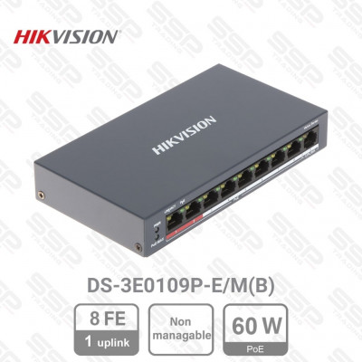 Switch Hikvision 8 Port FE PoE 60W, non mangeable