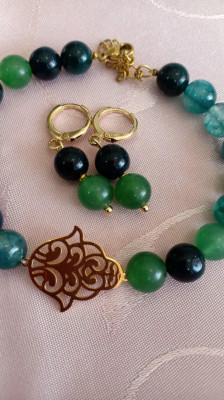  Bracelet et boucles en perles naturelles semi précieuse l'agate 🌞