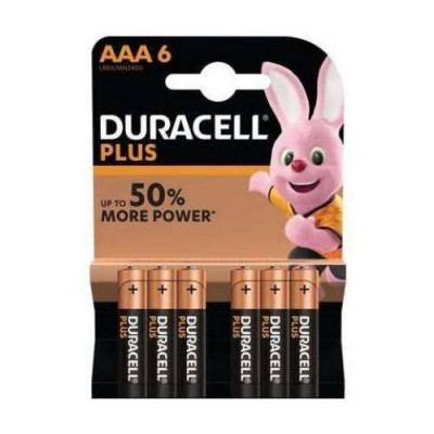 Pack de 6 piles alcalines AAA Duracell Plus 1.5V LR03 50% plus 