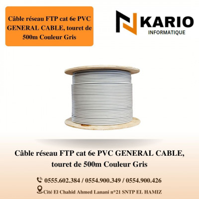 Câble réseau FTP cat 6e PVC GENERAL CABLE, touret de 500m Couleur Gris