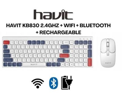 HAVIT COMBO CLAVIER SOURIS SANS FIL RECHARGEABLE 2.4/BT/ modele KB836WB KB830WB