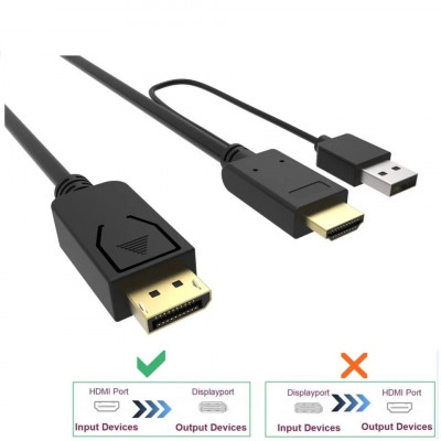Câble adaptateur/convertisseur HDMI vers DisplayPort 4K avec alimentation USB