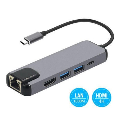 ADAPTATEUR TYPE C TO HDMI TO USB 3.0 TO RJ45 5 in 1