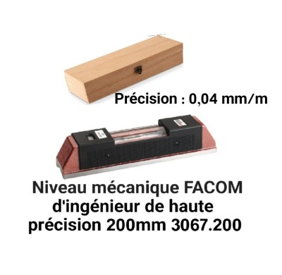 Niveau mécanique d'ingénieur FACOM de haute précision 0,04 mm /m / 200mm Facom réf :  3067/200